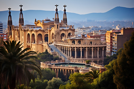 巍峨屹立的巴塞罗那城市景观背景图片