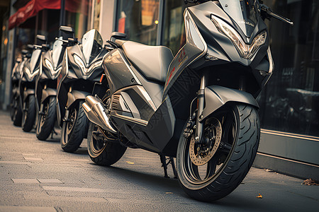 街边摩托车阵容背景图片