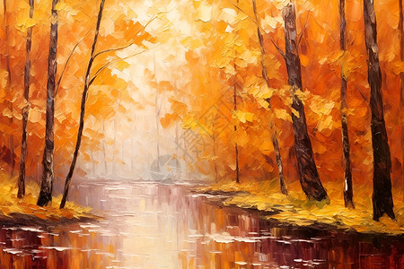 秋季树林中的水域背景图片