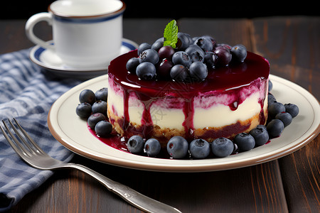 清爽美味蓝莓蛋糕背景图片