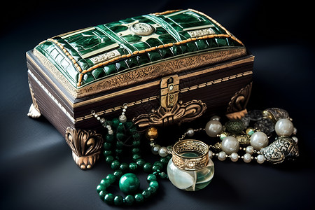 项链盒绿宝石珠宝盒背景