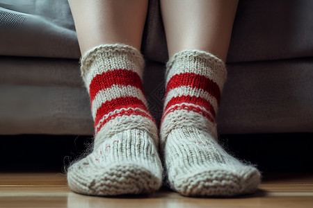 时尚冬天羊毛编织的袜子背景