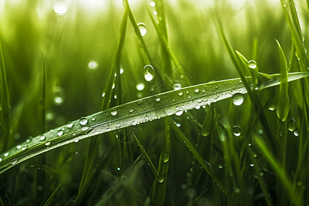 清晨的雨水洒在草叶上背景图片