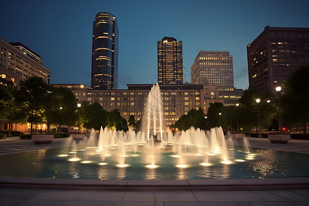 夜晚广场的喷泉背景图片