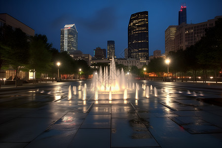 夜晚的喷泉城市背景图片
