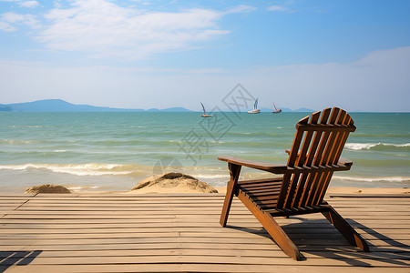 海边的木板椅背景图片