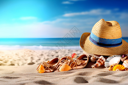 夏日海滩上的帽子背景图片