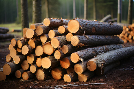 森林之中一堆木材背景图片