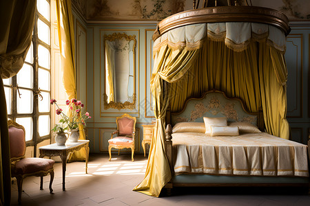 城堡卧室古典奢华一张床背景