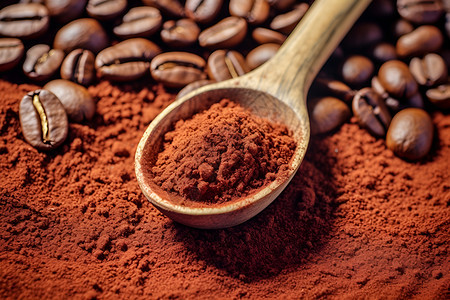 咖啡粉旁边的咖啡豆背景图片