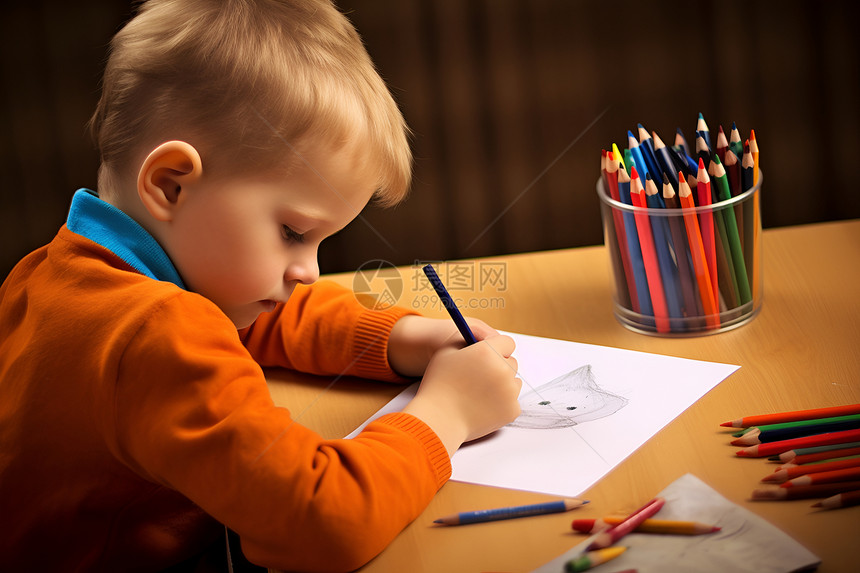 小男孩绘画创意图片