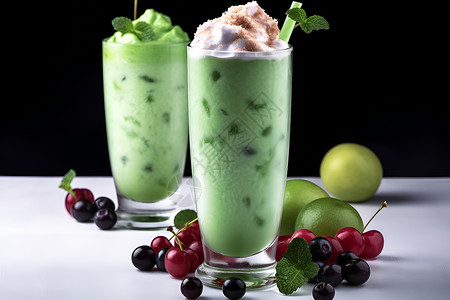 两杯绿色饮料背景图片