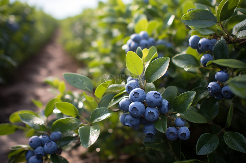 蓝莓丛中的丰收景象图片