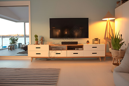 家具电视柜客厅内的家具和电视背景