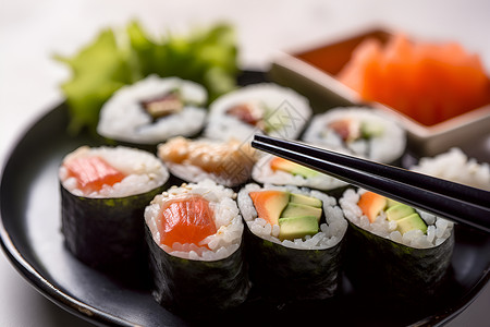 海苔寿司一份经典寿司套餐背景