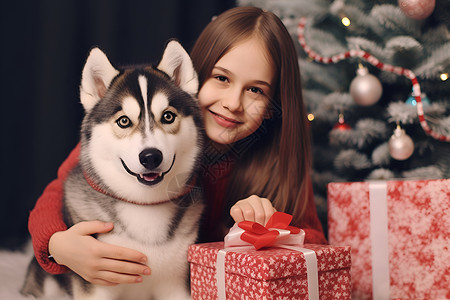 抱着小狗的小女孩背景图片