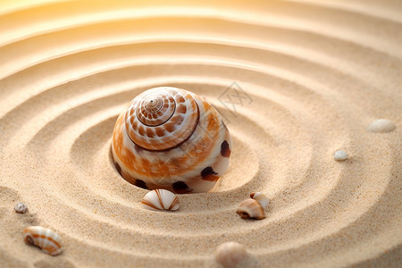 海滩上的自然海螺背景图片