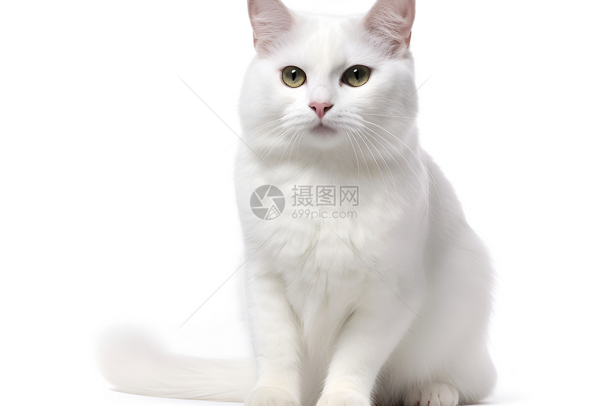 坐着的一只白猫图片