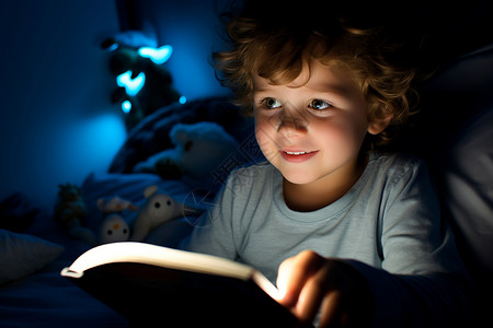男孩卧室看书的可爱孩子背景