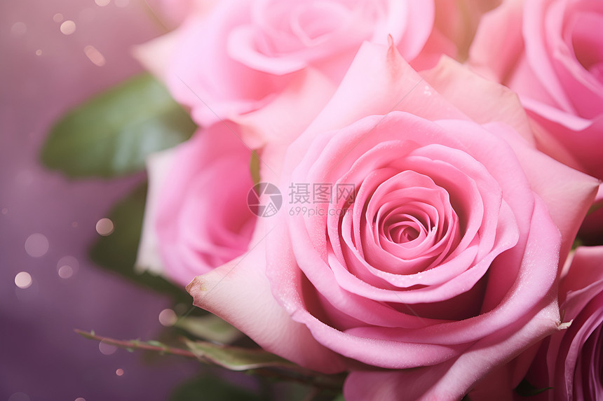 梦幻的粉色玫瑰花朵图片