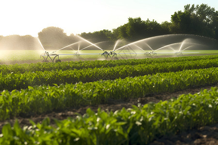 现代农业自动化农业概念插画自动化灌溉的农场田野背景