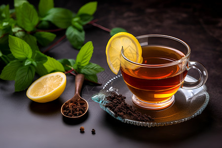 清新自然的柠檬薄荷茶背景图片