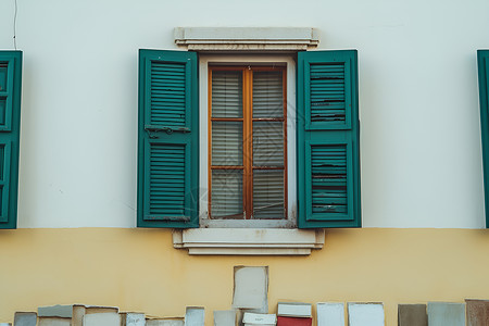 绿色百叶窗的建筑窗户背景图片