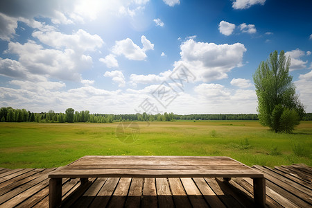 田野的地板和长凳背景图片