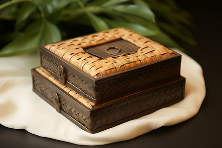 桌子上的木制盒子高清图片