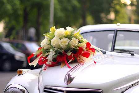 浪漫的婚礼花车背景图片