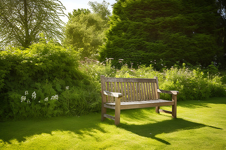 草坪上简约的长椅背景图片
