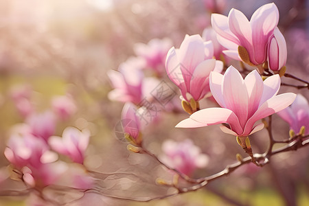 春季花园绽放的木兰花花朵背景图片