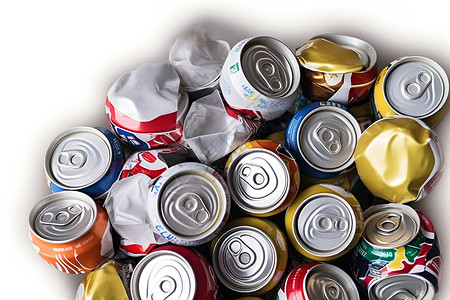 回收废品回收再利用的铝罐背景