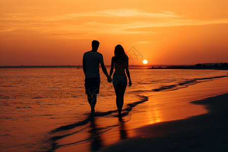 沙滩上浪漫的年轻情侣背景图片