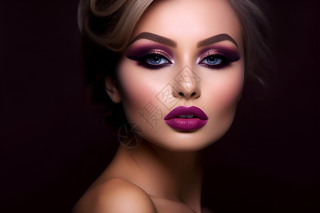 优雅女士的紫唇艳妆背景图片