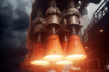 航天发动机火箭发动机点火的特写设计图片