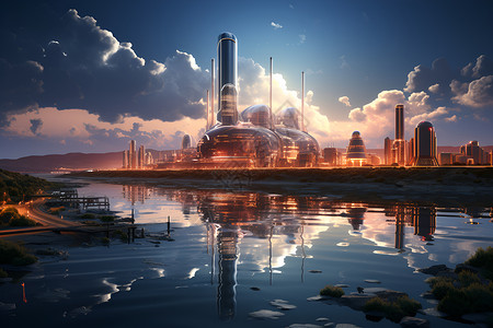 概念未来派创新科技的工业石油加工厂设计图片