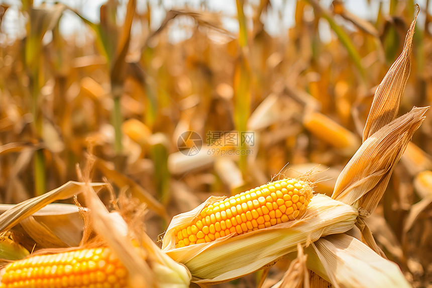 麦田里面收获的玉米图片