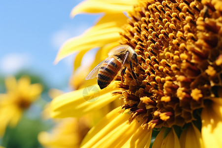 夏季工作忙碌工作的蜜蜂背景