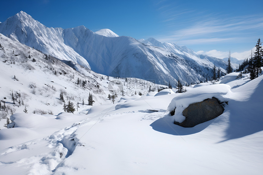 冰雪覆盖的山巅景观图片