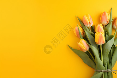 黄色背景中的郁金香背景图片