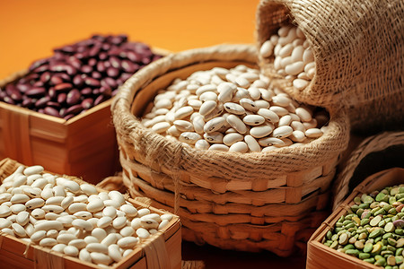 桌面上丰盛的豆子背景图片