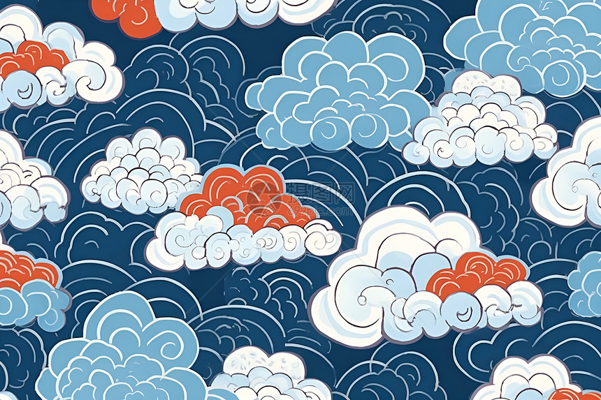 传统艺术的云朵壁画图片