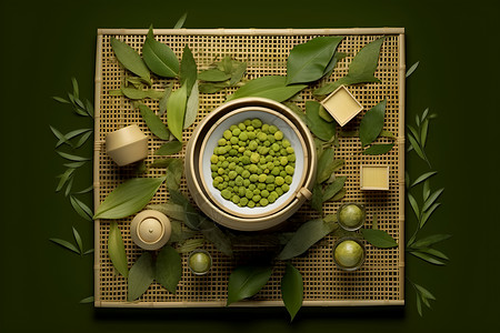 木板上的醇香绿茶背景图片