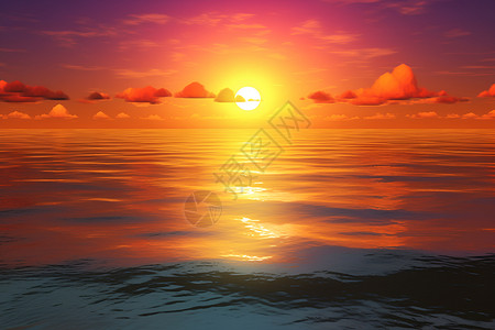 海上火烧云海上的日落插画