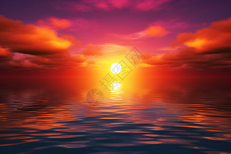 夕阳余晖海洋中的美景背景图片
