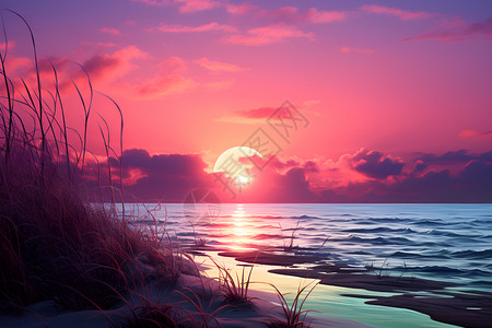 美丽的日落海滩景观背景图片