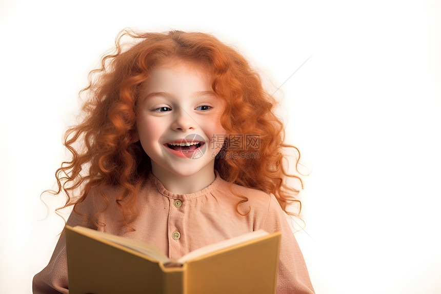 阅读的红发女孩图片