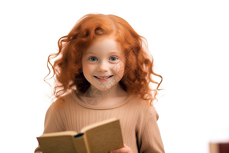 看书籍的红发女孩背景图片