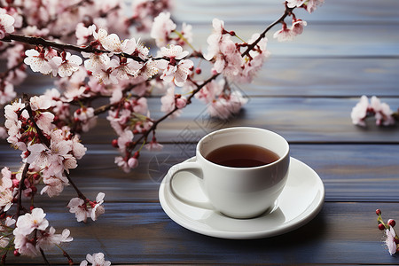 春季休闲的咖啡时光背景图片
